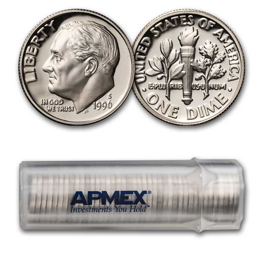 1996-S Roosevelt Dime 50-Coin Roll Proof