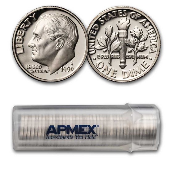 1996-S Roosevelt Dime 50-Coin Roll Proof 1996-S Roosevelt Dime 50-Coin Roll Proof