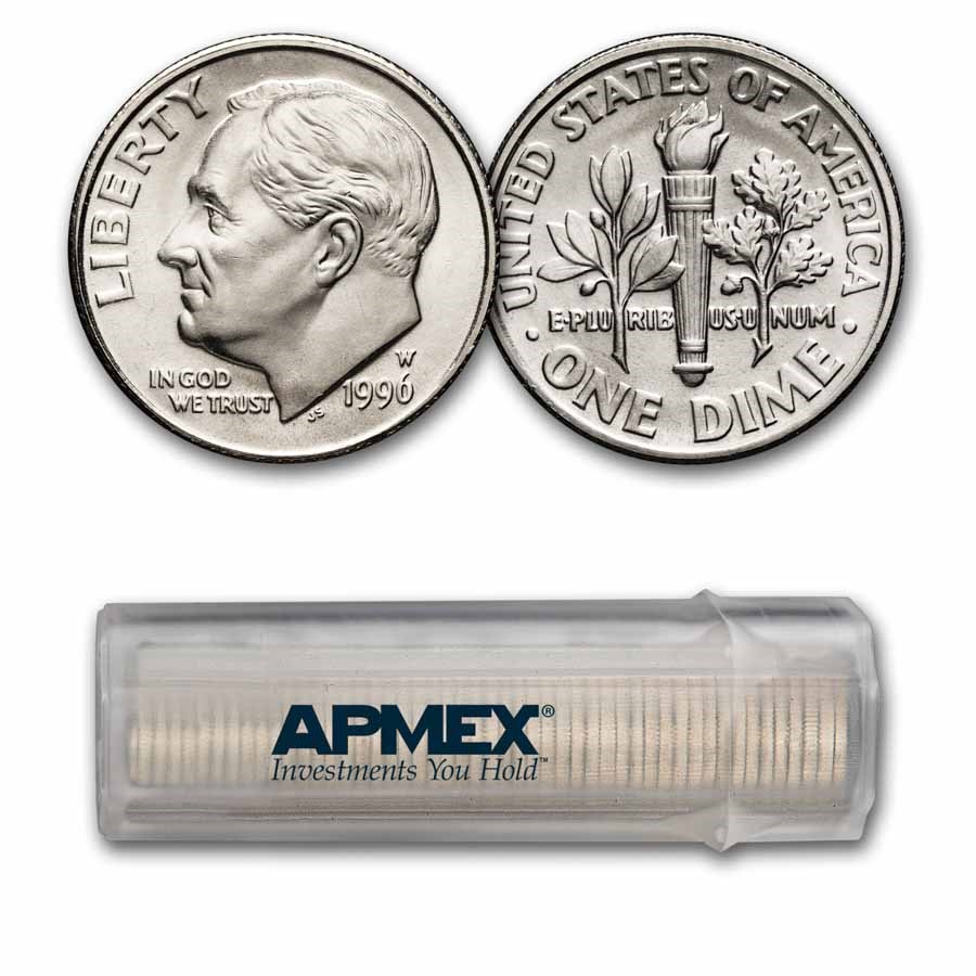 1996-W Roosevelt Dime 50-Coin Roll BU