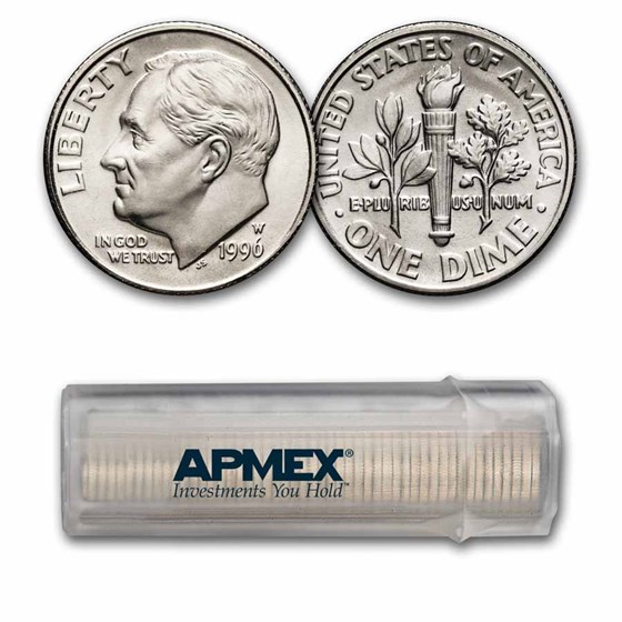 1996-W Roosevelt Dime 50-Coin Roll BU 1996-W Roosevelt Dime 50-Coin Roll BU