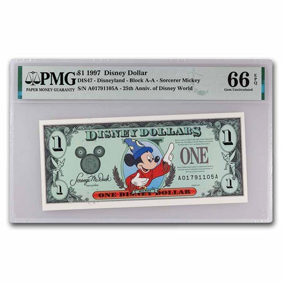 1997 $1.00 (AA) Sorcerer Mickey CU-66 EPQ PMG (DIS#47) 1997 $1.00 (AA) Sorcerer Mickey CU-66 EPQ PMG (DIS#47)