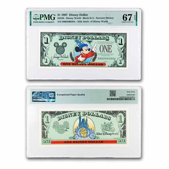 1997 $1.00 (DA) Sorcerer Mickey CU-67 EPQ PMG (DIS#50)