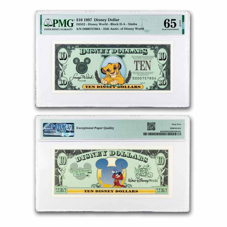 1997 $10.00 (AA) Simba CU-65 EPQ PMG (DIS#49)