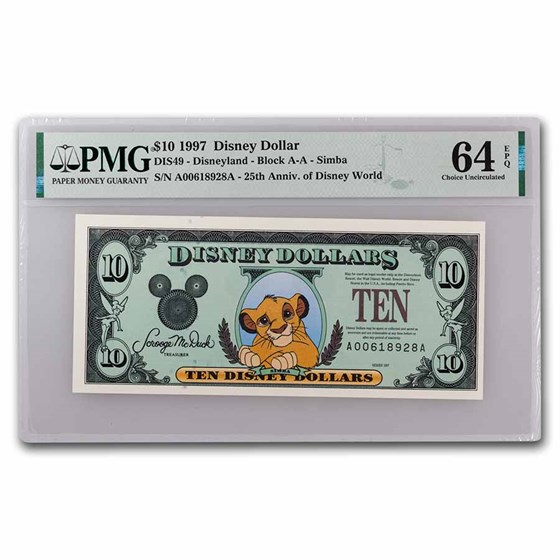 1997 $10.00 (AA) Simba (DIS#49) CU-64 EPQ PMG