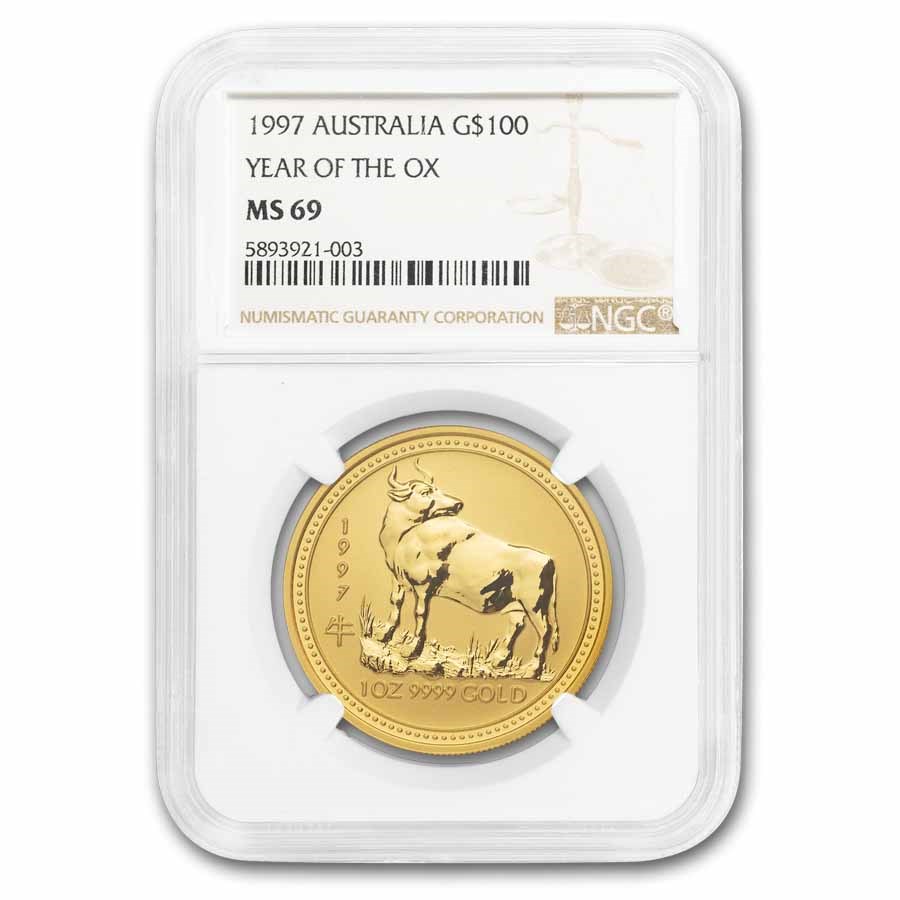 1997 Australia 1 oz Gold Lunar Ox MS-69 NGC (Series I)