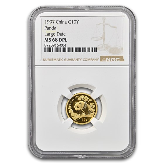 1997 China 1/10 oz Gold Panda MS-68 DPL NGC (Large Date)