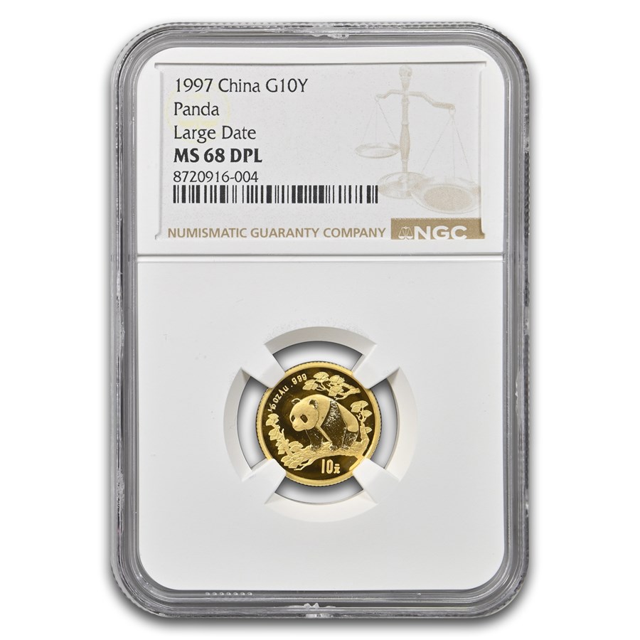 1997 China 1/10 oz Gold Panda MS-68 DPL NGC (Large Date)