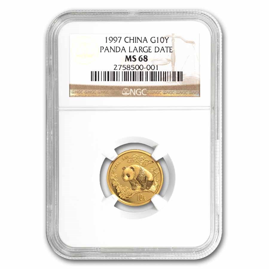 1997 China 1/10 oz Gold Panda MS-68 NGC (Large Date)