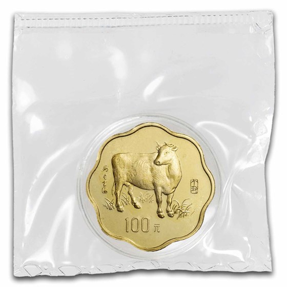1997 China 1/2 oz Gold Year of the Ox Flower Coin (Sealed) 1997 China 1/2 oz Gold Year of the Ox Flower Coin (Sealed)