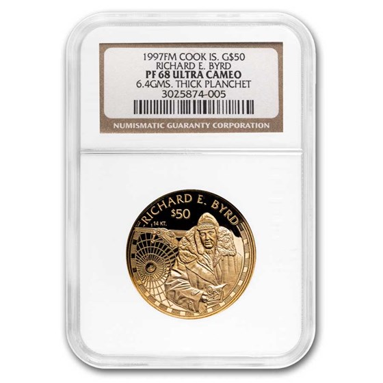 1997 Cook Islands Gold 50 Dollars Richard E Byrd PF-68 NGC 1997 Cook Islands Gold 50 Dollars Richard E Byrd PF-68 NGC