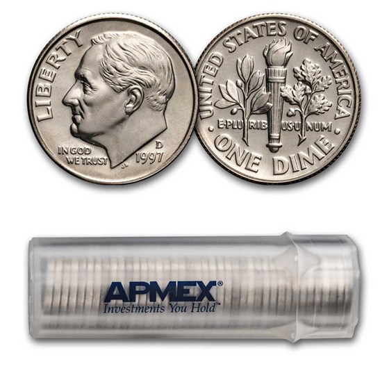 1997-D Roosevelt Dime 50-Coin Roll BU 1997-D Roosevelt Dime 50-Coin Roll BU