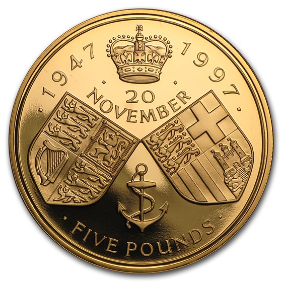 1997 Great Britain Gold £5 Golden Marriage Anniversary Proof 1997 Great Britain Gold £5 Golden Marriage Anniversary Proof