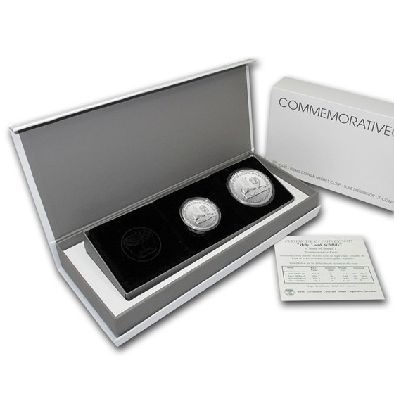 1997 Israel 2-Pc Silver 1 & 2 NIS Lion & Pomegranate (Box & COA) 1997 Israel 2-Pc Silver 1 & 2 NIS Lion & Pomegranate (Box & COA)