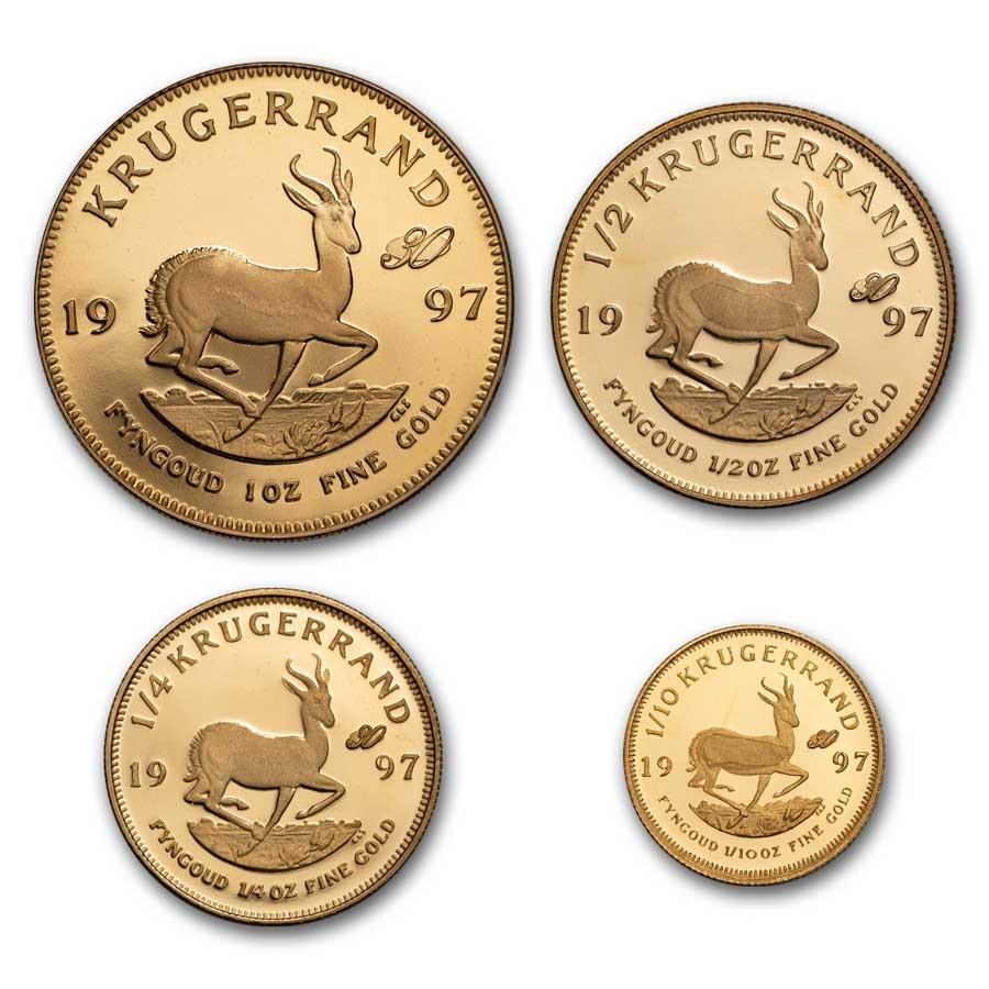 1997 S. Africa 4-Coin Au Krugerrand 30th Ann Pf Set (No COA, Box)