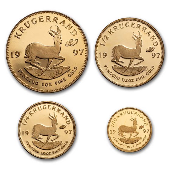 1997 S. Africa 4-Coin Au Krugerrand 30th Ann Pf Set (No COA, Box) 1997 S. Africa 4-Coin Au Krugerrand 30th Ann Pf Set (No COA, Box)