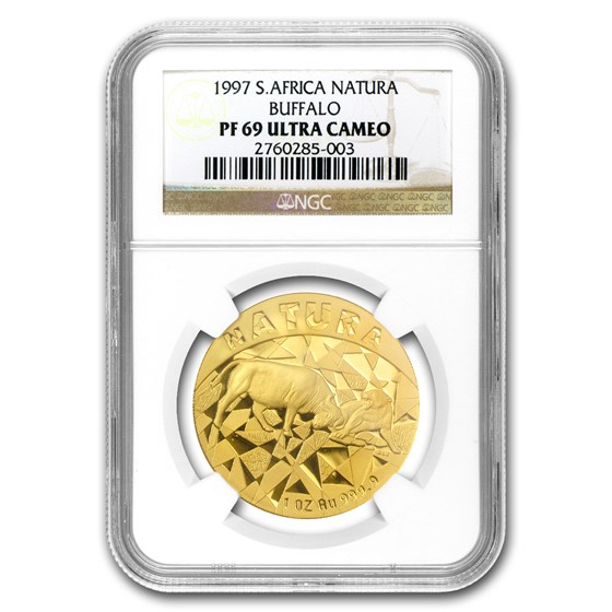 1997 South Africa 1 oz Gold Natura 100 Rand Buffalo PF-69 NGC 1997 South Africa 1 oz Gold Natura 100 Rand Buffalo PF-69 NGC