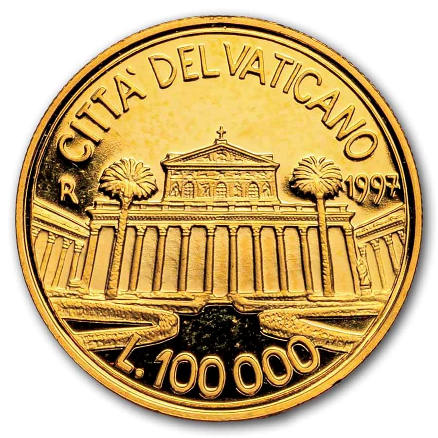 1997 Vatican City Proof Gold 100,000 Lire Pope John Paul II