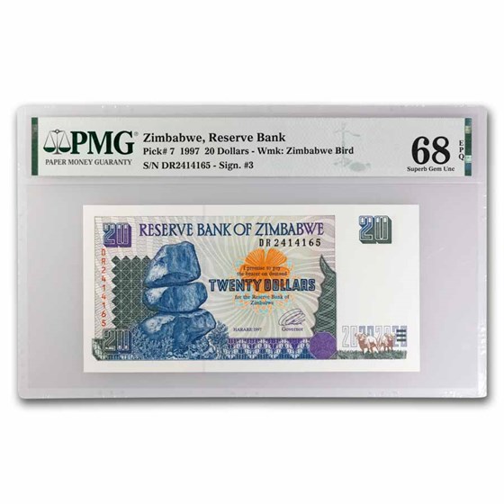 1997 Zimbabwe 20 Dollars CU-68 EPQ PMG 1997 Zimbabwe 20 Dollars CU-68 EPQ PMG