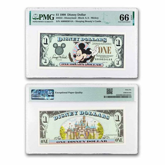 1998 $1.00 (AA) Waving Mickey CU-66 EPQ PMG (DIS#53)