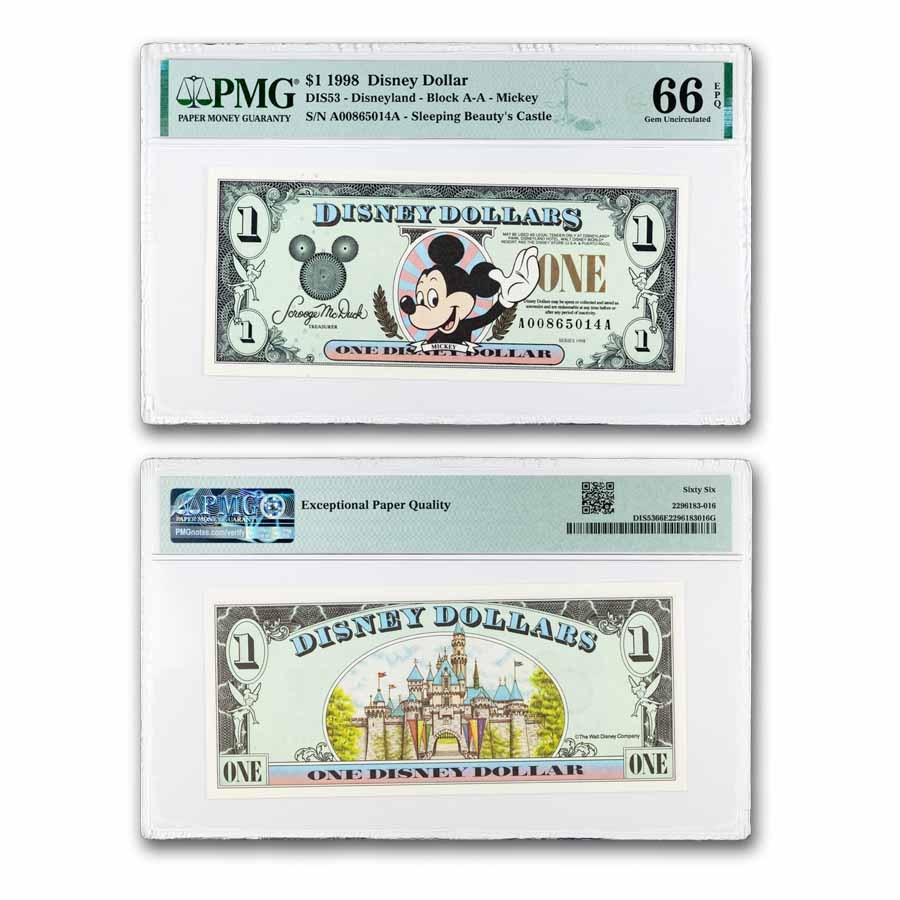 1998 $1.00 (AA) Waving Mickey CU-66 EPQ PMG (DIS#53)