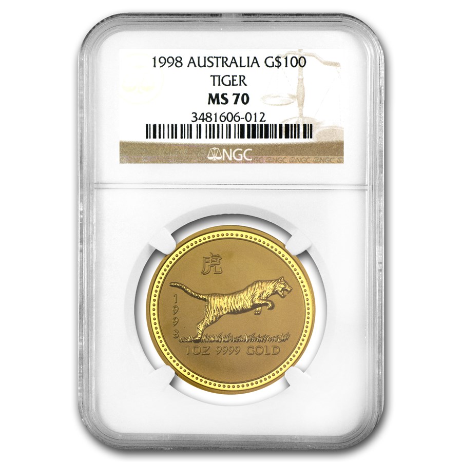 1998 1 oz Gold Lunar Year of the Tiger MS-70 NGC (Series 1)