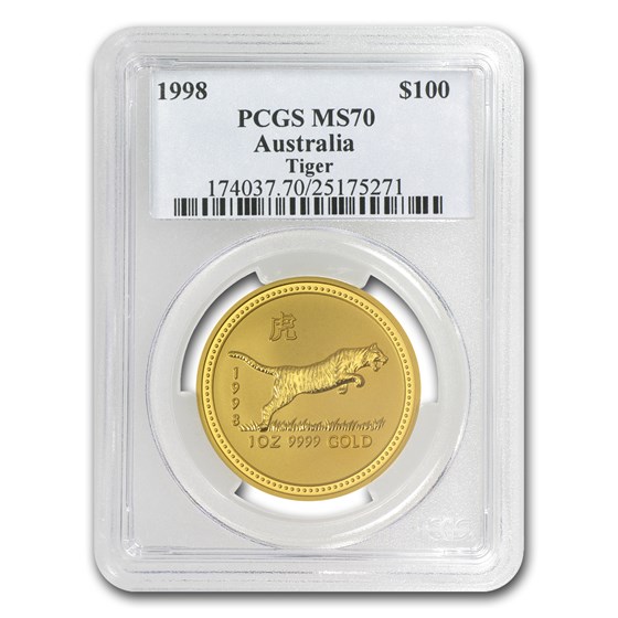 1998 1 oz Gold Lunar Year of the Tiger MS-70 PCGS (Series I) 1998 1 oz Gold Lunar Year of the Tiger MS-70 PCGS (Series I)