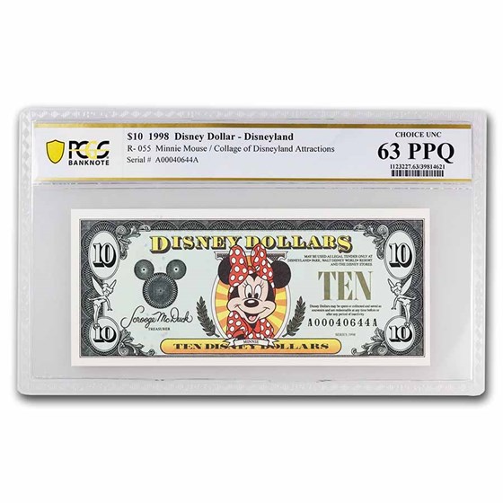 1998 $10.00 (AA) Smiling Minnie CU-63 PPQ PCGS (DIS#55) 1998 $10.00 (AA) Smiling Minnie CU-63 PPQ PCGS (DIS#55)