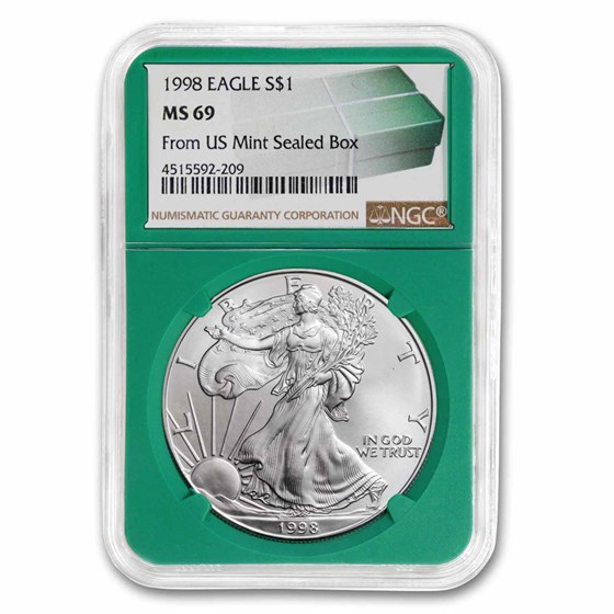 1998 American Silver Eagle MS-69 NGC (Green Holder) 1998 American Silver Eagle MS-69 NGC (Green Holder)