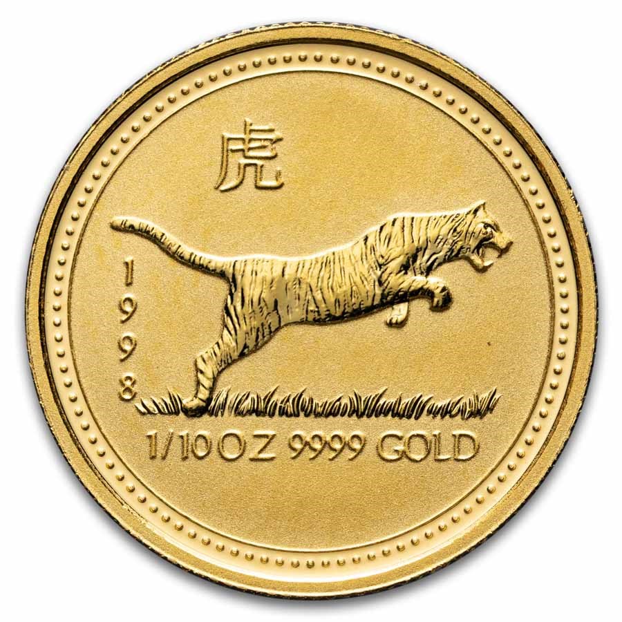 1998 Australia 1/10 oz Gold Lunar Tiger BU (Abrasions)