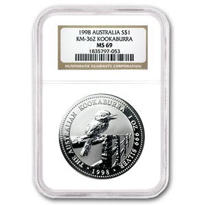 1998 Australia 1 oz Silver Kookaburra MS-69 NGC