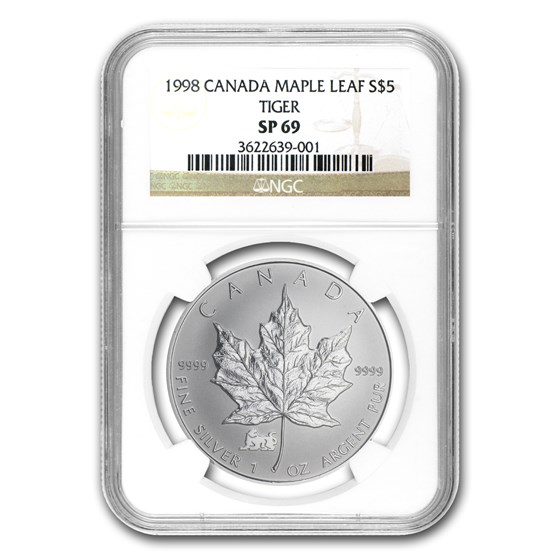 1998 Canada 1 oz Silver Maple Leaf Lunar TIGER Privy SP-69 NGC 1998 Canada 1 oz Silver Maple Leaf Lunar TIGER Privy SP-69 NGC
