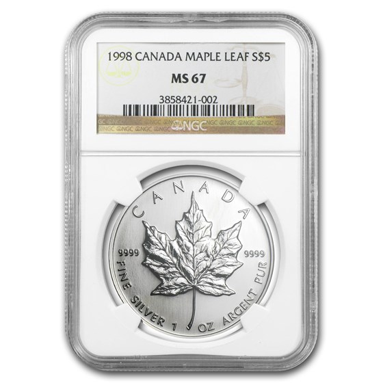 1998 Canada 1 oz Silver Maple Leaf MS-67 NGC 1998 Canada 1 oz Silver Maple Leaf MS-67 NGC