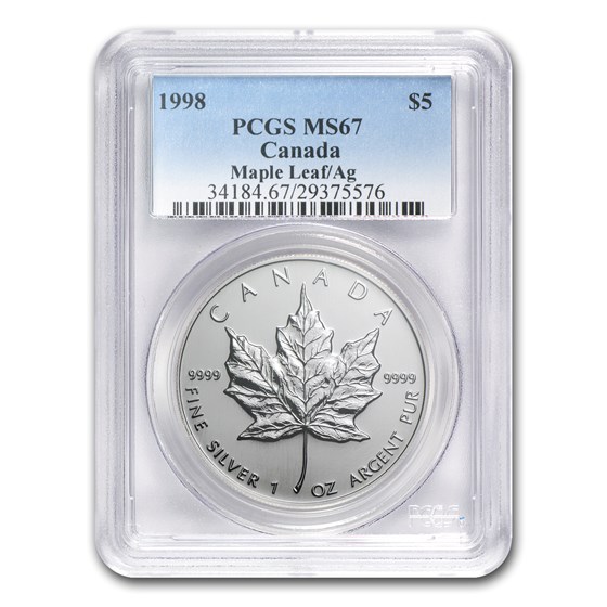 1998 Canada 1 oz Silver Maple Leaf MS-67 PCGS 1998 Canada 1 oz Silver Maple Leaf MS-67 PCGS