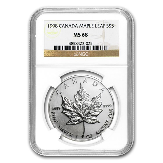 1998 Canada 1 oz Silver Maple Leaf MS-68 NGC 1998 Canada 1 oz Silver Maple Leaf MS-68 NGC