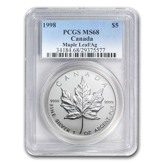 1998 Canada 1 oz Silver Maple Leaf MS-68 PCGS 1998 Canada 1 oz Silver Maple Leaf MS-68 PCGS