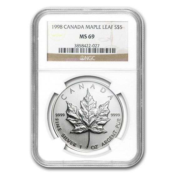 1998 Canada 1 oz Silver Maple Leaf MS-69 NGC 1998 Canada 1 oz Silver Maple Leaf MS-69 NGC