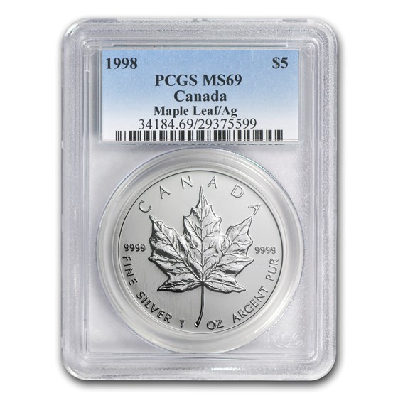1998 Canada 1 oz Silver Maple Leaf MS-69 PCGS 1998 Canada 1 oz Silver Maple Leaf MS-69 PCGS