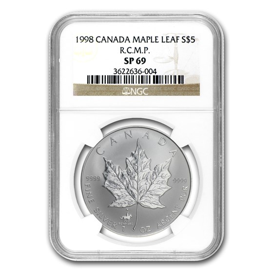 1998 Canada 1 oz Silver Maple Leaf RCMP Privy SP-69 NGC 1998 Canada 1 oz Silver Maple Leaf RCMP Privy SP-69 NGC