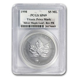 1998 Canada 1 oz Silver Maple Leaf Titanic Privy SP-69 PCGS 1998 Canada 1 oz Silver Maple Leaf Titanic Privy SP-69 PCGS