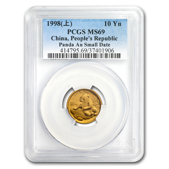 1998 China 1/10 oz Gold Panda Small Date MS-69 PCGS 1998 China 1/10 oz Gold Panda Small Date MS-69 PCGS