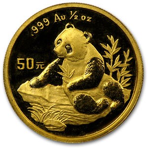 1998 China 1/2 oz Gold Panda Small Date BU (Not Sealed) 1998 China 1/2 oz Gold Panda Small Date BU (Not Sealed)