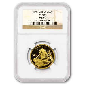 1998 China 1/2 oz Gold Panda Small Date MS-69 NGC