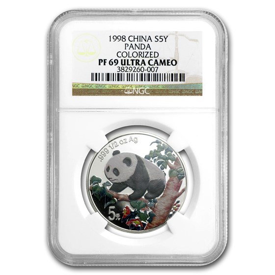 1998 China 1/2 oz Silver Panda PF-69 NGC (Colorized) 1998 China 1/2 oz Silver Panda PF-69 NGC (Colorized)