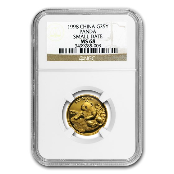 1998 China 1/4 oz Gold Panda Small Date MS-68 NGC 1998 China 1/4 oz Gold Panda Small Date MS-68 NGC