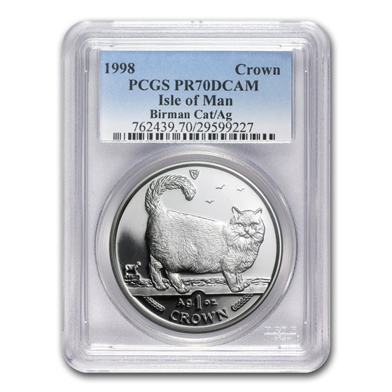 1998 Isle of Man 1 oz Silver Birman Cat PR-70 PCGS