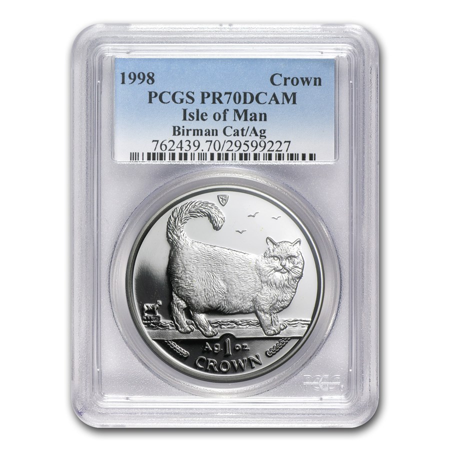 1998 Isle of Man 1 oz Silver Birman Cat PR-70 PCGS