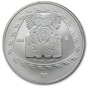 1998 Mexico 1 oz Silver 5 Pesos Quetzalcoatl BU 1998 Mexico 1 oz Silver 5 Pesos Quetzalcoatl BU