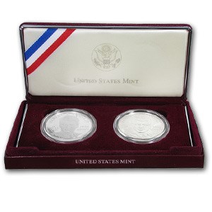 1998-S 2-Coin Silver Dollar Kennedy BU & Proof Set (w/Box & COA)