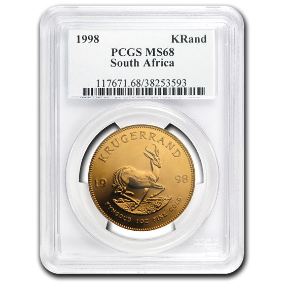 1998 South Africa 1 oz Gold Krugerrand MS-68 PCGS 1998 South Africa 1 oz Gold Krugerrand MS-68 PCGS