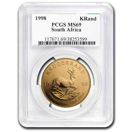 1998 South Africa 1 oz Gold Krugerrand MS-69 PCGS 1998 South Africa 1 oz Gold Krugerrand MS-69 PCGS